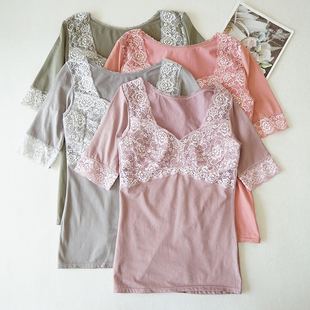 短袖 睡眠免穿文胸背心打底N18内搭 女士内衣蕾丝五分袖 日系大码