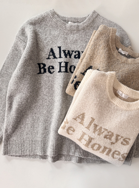 软糯蓬松感女士圆领套头毛衣长袖字母针织衫秋冬新款日系女装ZM06