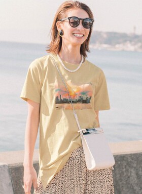 日系千家纯棉印花女士中长款全棉短袖T恤有大码夏季宽松圆领T206