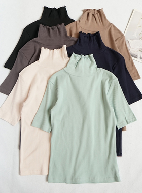 纯棉螺纹罗纹棉薄款短袖高领显瘦女士T恤打底内搭外穿女上衣T521