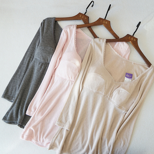 打底衫 保暖内衣女士九分袖 日系N31 免穿文胸长袖 秋冬暗纹花一体式