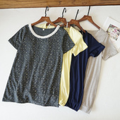 上衣夏季 日系千家女士短袖 T恤半袖 百搭柔软舒适蕾丝领田园风8126