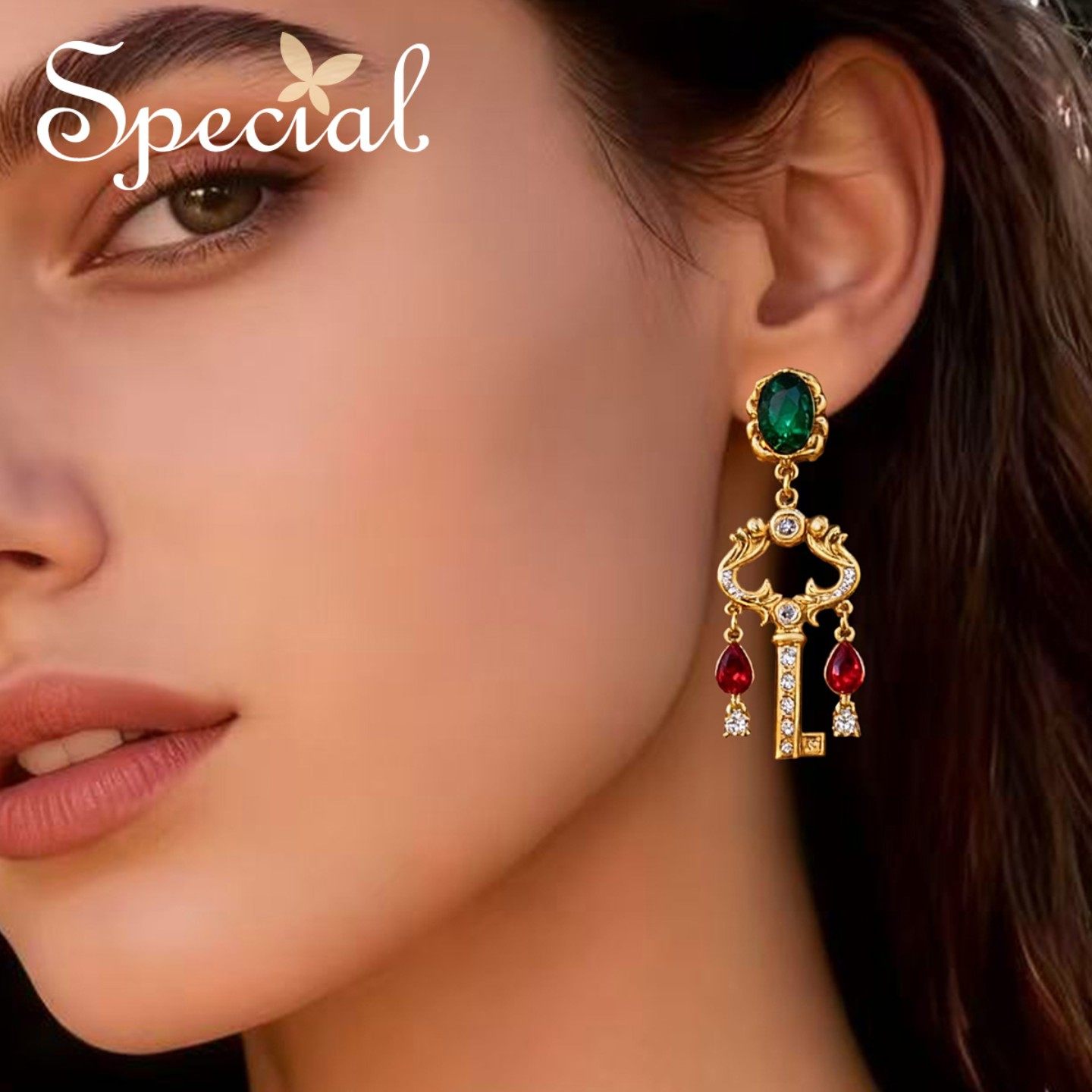 SPECIAL个性小众长款流苏扫肩耳钉钥匙造型耳饰耳环2026年新款