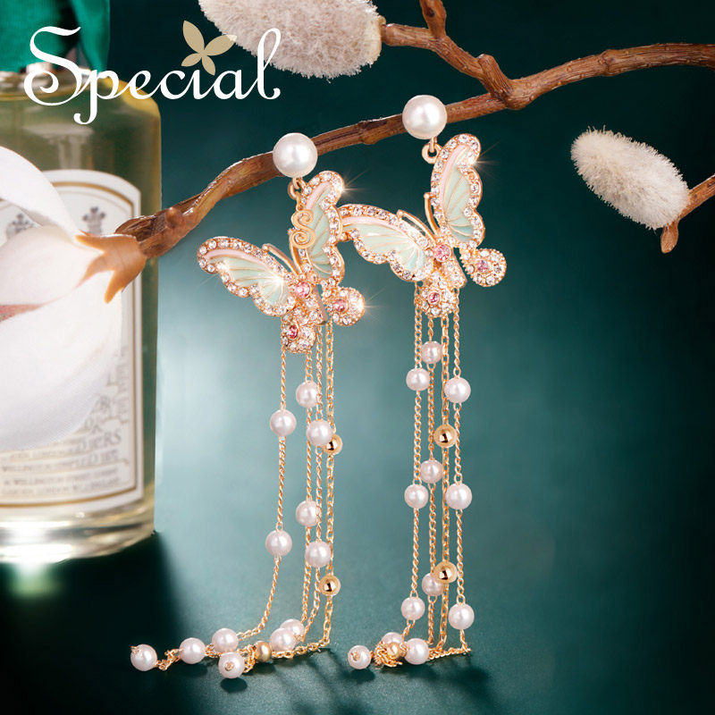 SPECIAL森系流苏扫肩长款耳环显瘦气质蝴蝶耳钉耳饰2026年新款