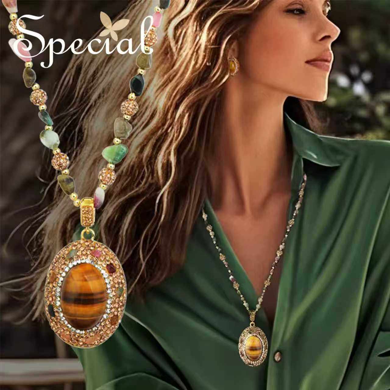 SPECIAL轻奢毛衣链女美拉德色重工长款虎眼石碧玺项链2026年新款,饰品/流行首饰/时尚饰品新,项链,淘宝优惠券,粉丝福利购,淘宝优惠卷