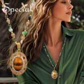 SPECIAL轻奢毛衣链女美拉德色重工长款 虎眼石碧玺项链2026年新款