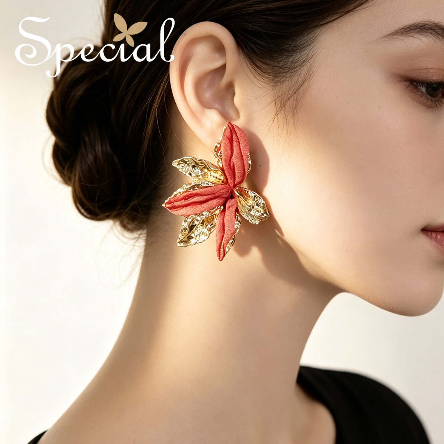 SPECIAL欧美花朵造型耳钉女重工耳饰网纱优雅气质耳坠2026年新款