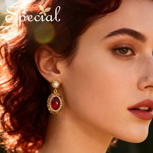 SPECIAL欧美淡水珍珠轻奢红玛瑙耳钉耳环耳饰耳坠女2026新款礼物