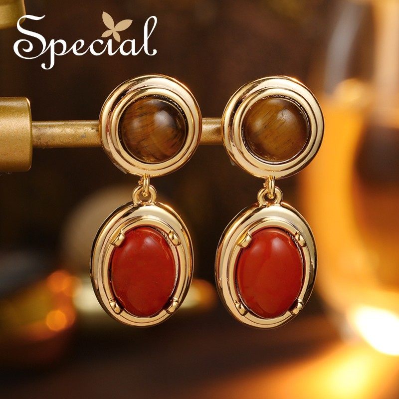 SPECIAL欧美虎眼石气质复古轻奢耳钉女士长款耳环耳饰2026年新款