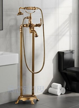 欧式雕花浴室浴缸落地龙头淋浴花洒复古缸边立式龙头加厚加重款
