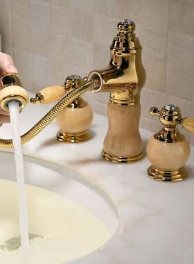 黄铜双把手面盆龙头座式分体冷热水陶瓷阀芯北欧风格健康水龙头