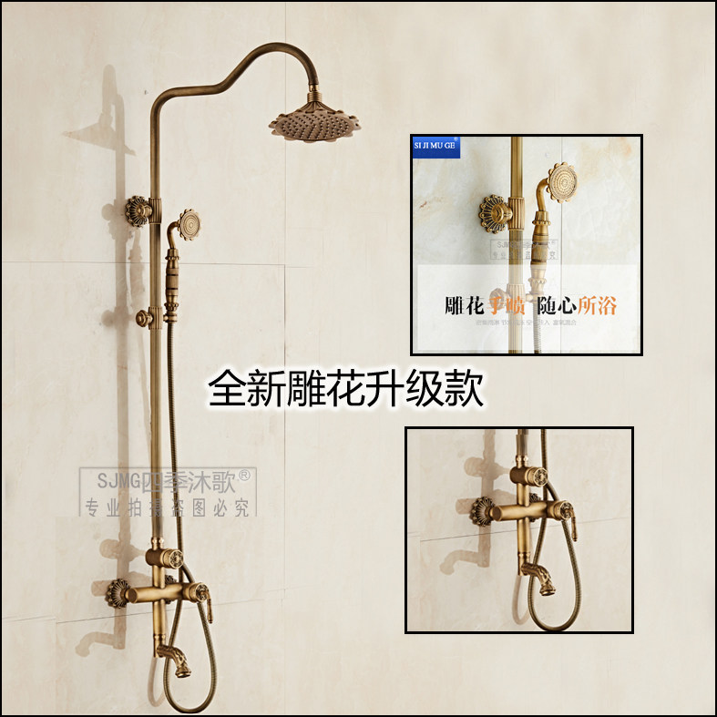 铜黑色仿古浴缸冷热水龙头双控卫浴单把三联淋浴花洒美式水龙头