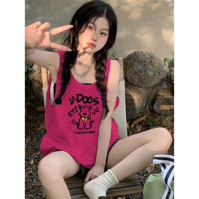 美式多巴胺坎肩T恤无袖上衣