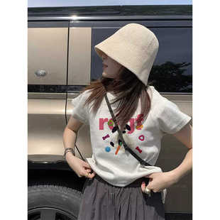大码胖MM美式复古正肩短袖t恤女夏季设计感小众oversize潮牌上衣