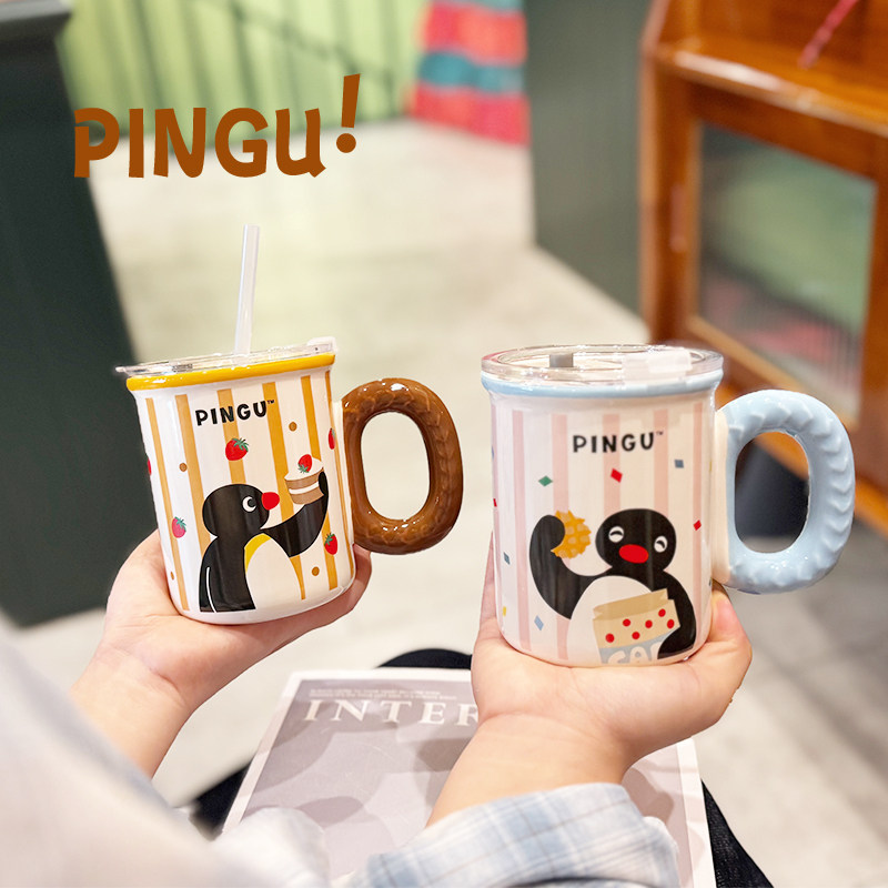 pingu马克杯带盖陶瓷杯子早餐杯图片