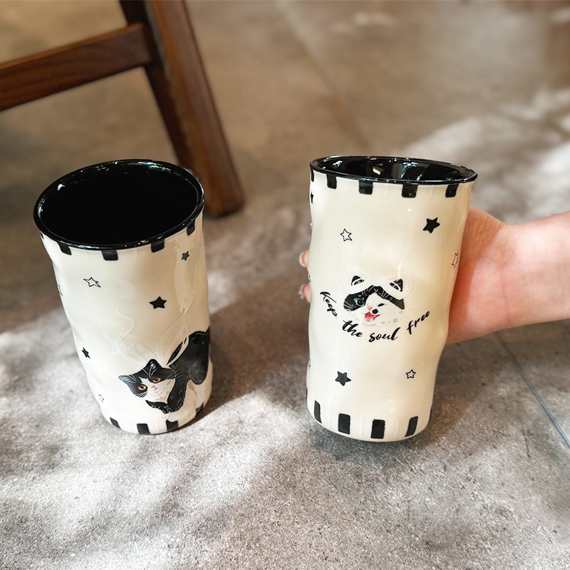 猫咪手握陶瓷马克杯高颜值可爱创意家用喝水杯子送生日礼物伴手礼
