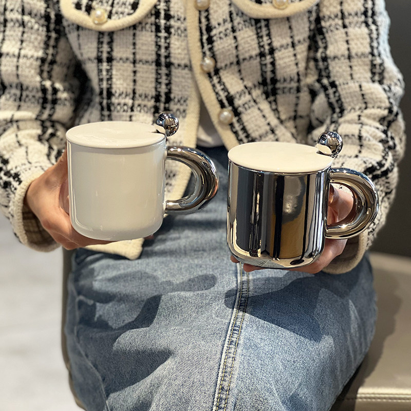 轻奢马克杯家用陶瓷杯办公室带盖勺咖啡杯礼物伴手礼女生送礼喝水