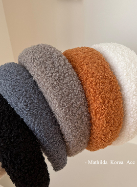 韩国纯色羊羔毛发箍 ins糖果色宽边头箍秋冬毛绒发卡洗脸发带头饰