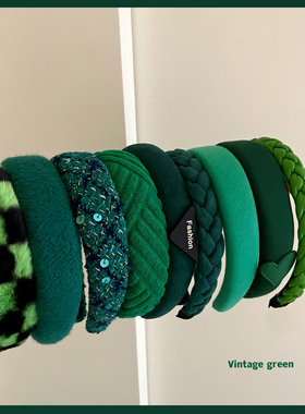 韩国INS风绿色系爱心增高发箍 皮质麻花盘发头箍少女气质甜美发饰