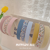 复古碎花格子发箍宽边头箍百搭外出发卡超仙森系发饰女韩国头饰