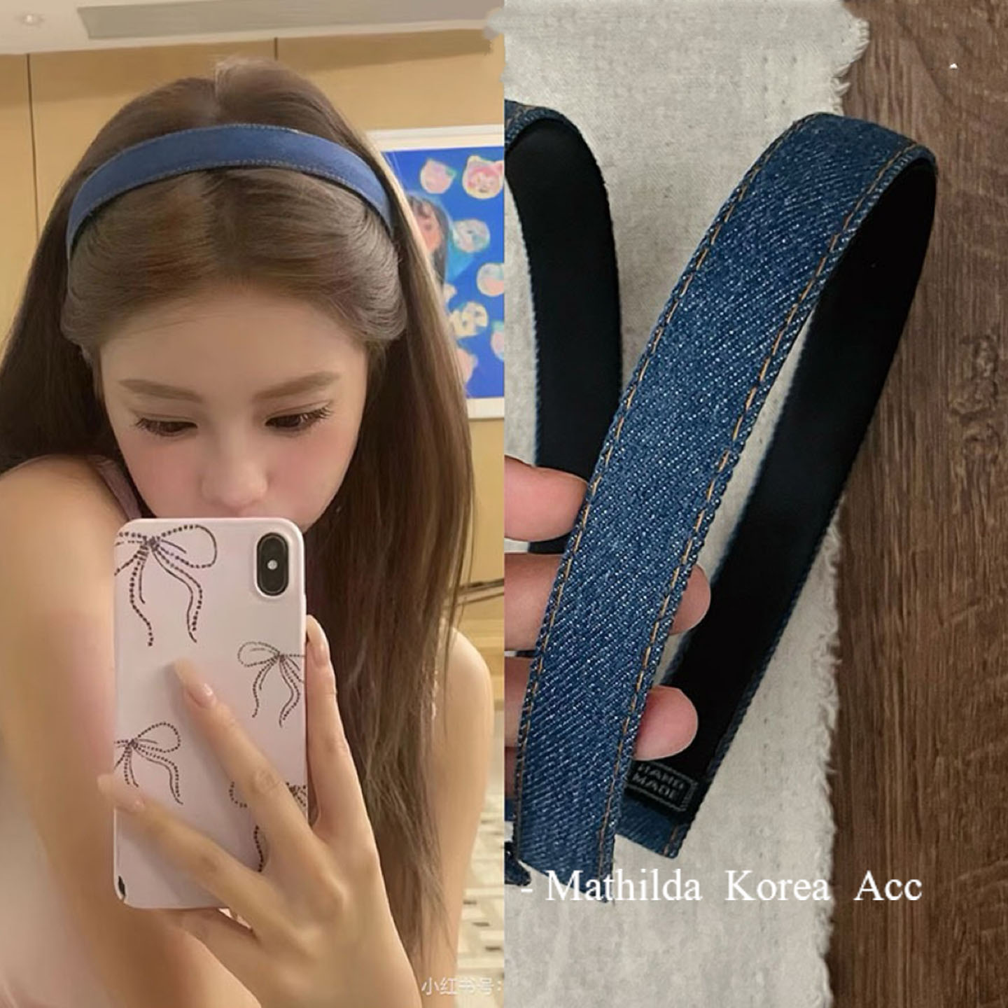 复古牛仔蓝发箍女压发甜酷风