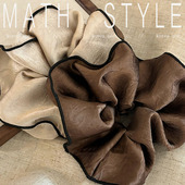 洋气拼色包边纹理大肠发圈时尚 温柔发绳头绳女奶茶色系发饰头饰新