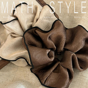 洋气拼色包边纹理大肠发圈时尚 温柔发绳头绳女奶茶色系发饰头饰新