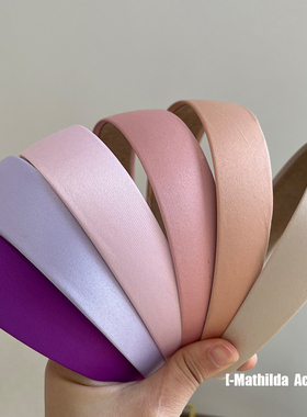 韩国新款缎面亮面发箍长春花蓝色粉色紫色宽版头箍甜酷少女风发饰