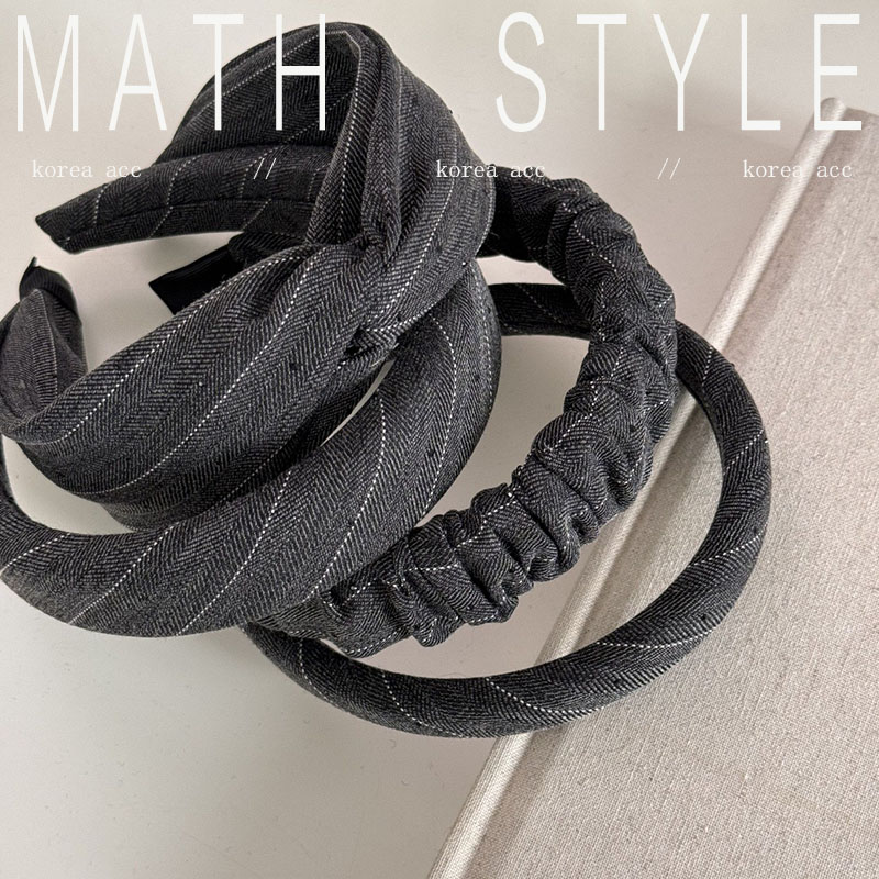 烫钻灰色条纹发箍复古高颅顶