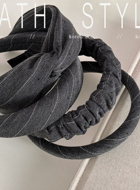 烫钻灰色条纹发箍复古高级感头箍高颅顶显脸小发卡日常外出发饰新