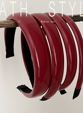 超正的安可拉红色复古漆皮面发箍复古摩登港风显白酒红色PU皮头箍