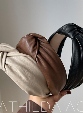 韩国 小羊皮质感！柔软宽边中间打结发箍 东大门气质简约纯色发卡