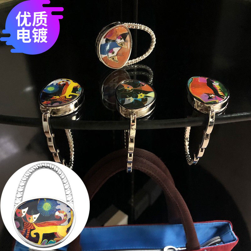 创意金边猫咪挂包钩便携挂包器金属折叠桌面书包挂勾手袋包包挂钩