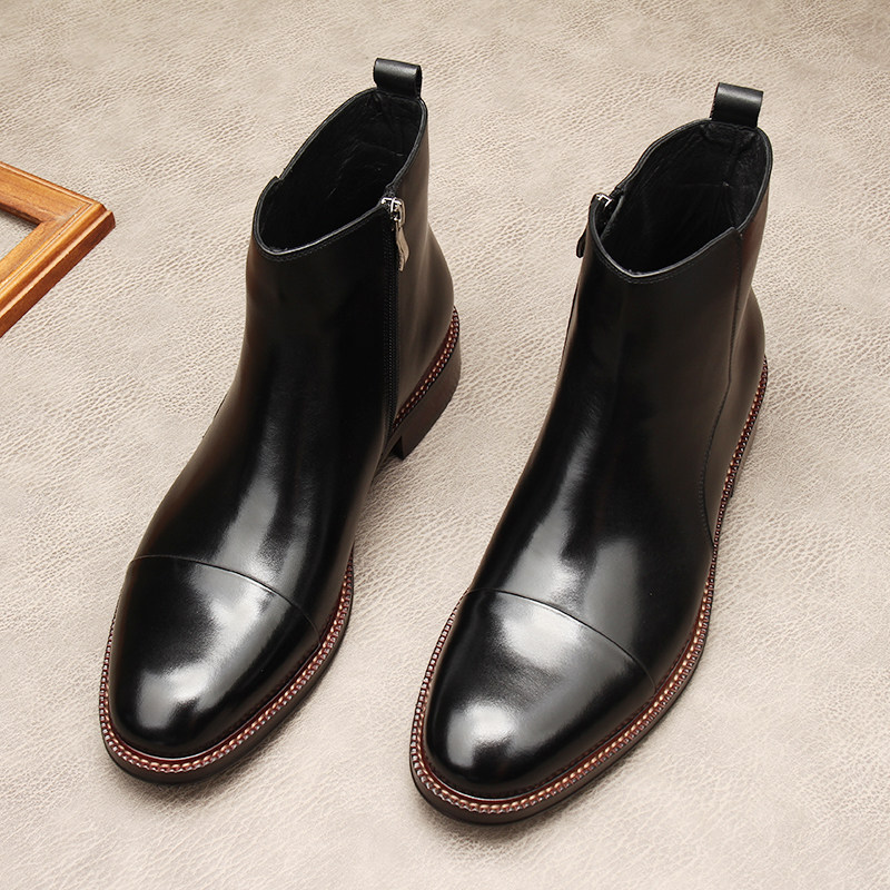 新款头层牛皮切尔西男靴真皮高帮皮鞋商务马丁靴英伦短靴潮流皮靴,流行男鞋,切尔西靴,淘宝优惠券,粉丝福利购,淘宝优惠卷