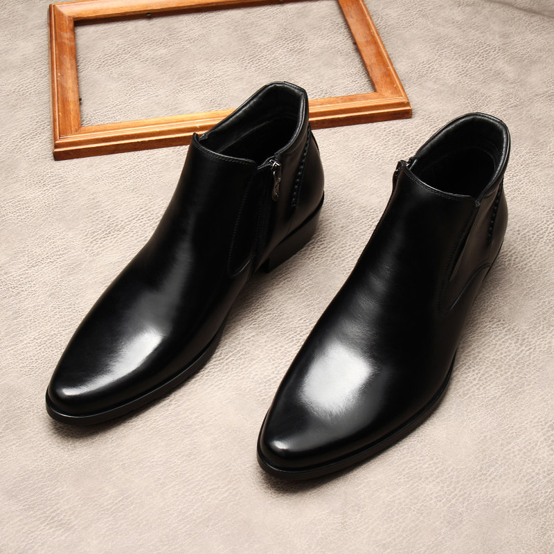 羊毛里保暖切尔西靴男新款真皮高帮皮鞋英伦牛皮尖头短靴潮流男靴,流行男鞋,切尔西靴,淘宝优惠券,粉丝福利购,淘宝优惠卷