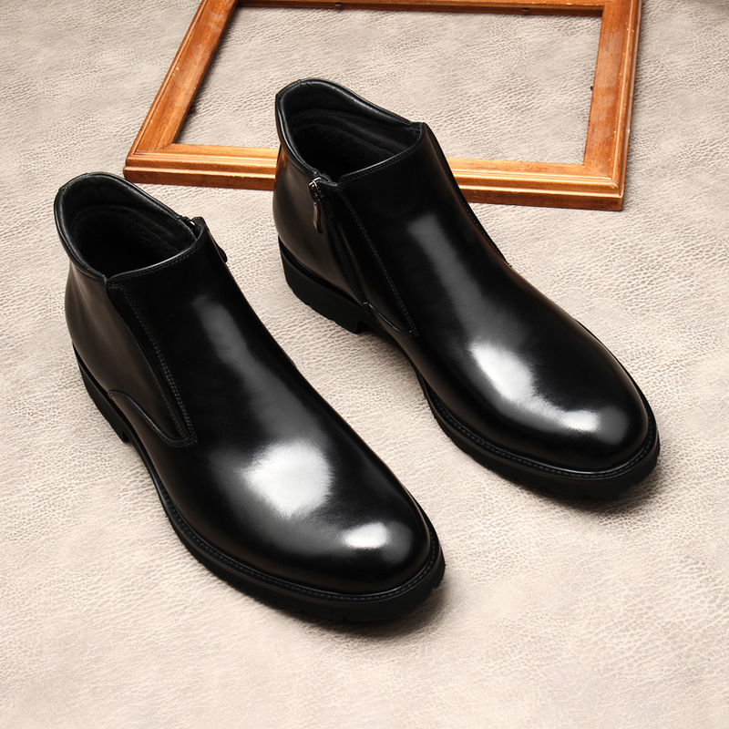 新款厚底商务切尔西牛皮保暖棉靴