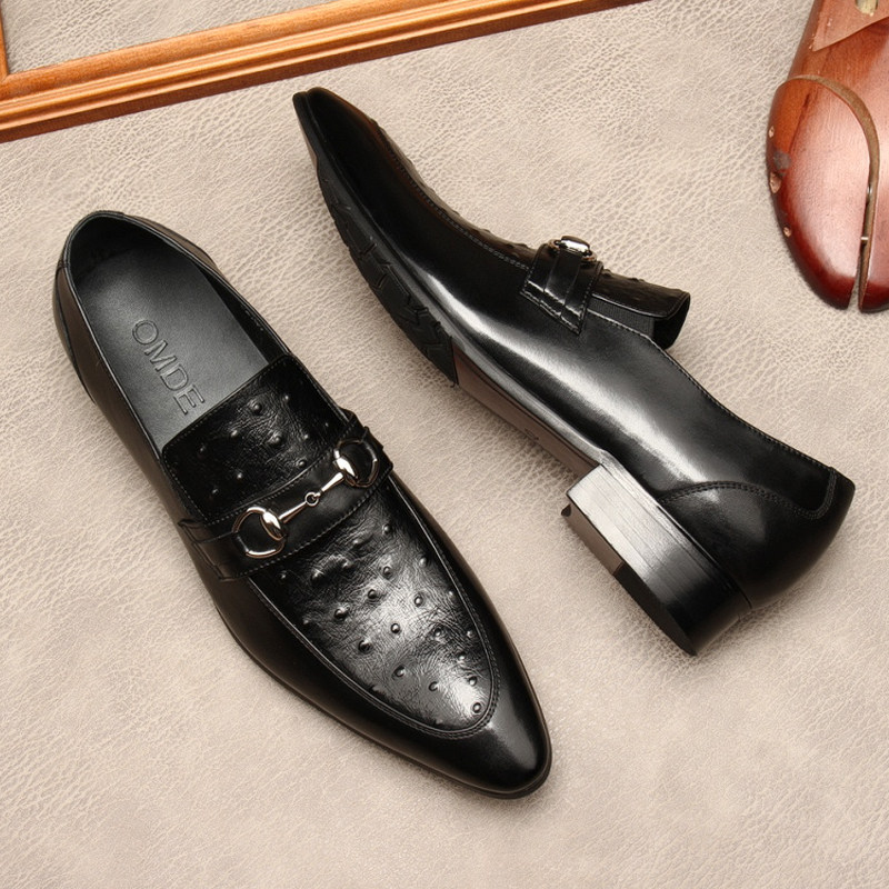 秋季新款鸵鸟纹男鞋英伦真皮尖头套脚马衔扣鞋子男商务正装皮鞋黑,流行男鞋,正装皮鞋,淘宝优惠券,粉丝福利购,淘宝优惠卷