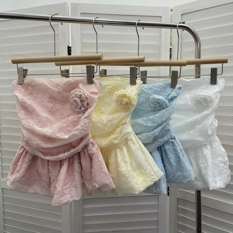 露背一字肩立体花朵压褶无袖上衣 法式花苞蓬蓬后背打揽背心抹胸,女装/女士精品,抹胸,淘宝优惠券,粉丝福利购,淘宝优惠卷