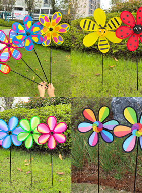 热卖儿童手持玩具单层六彩布制风车幼儿园小礼品户外旋转园林装饰