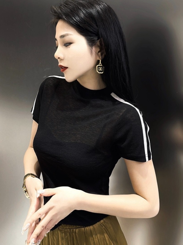 短袖轻奢爆款纯色网纱女