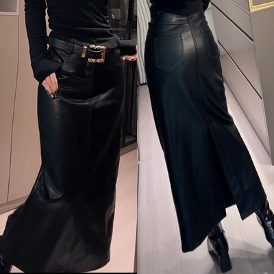 原创-冬季上新加绒保暖秋冬半身裙长款后开叉皮裙子-送皮带3097