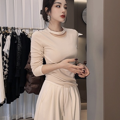 2025秋冬新款时尚气质百搭显瘦加绒长袖打底衫女设计感小众上衣潮