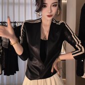 气质百搭显瘦长袖 2026春秋新款 加绒时尚 皮衣外套女设计感小众上衣