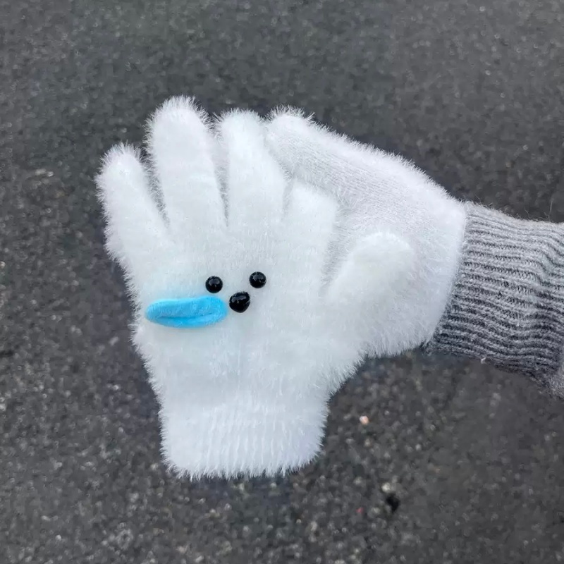 少女心kt猫手套女冬季电动车骑行分指保暖防寒防冻毛茸茸学生可爱