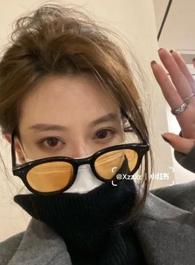 复古橘黄色墨镜女潮小红书同款眼镜男韩版ins网红街拍方框太阳镜