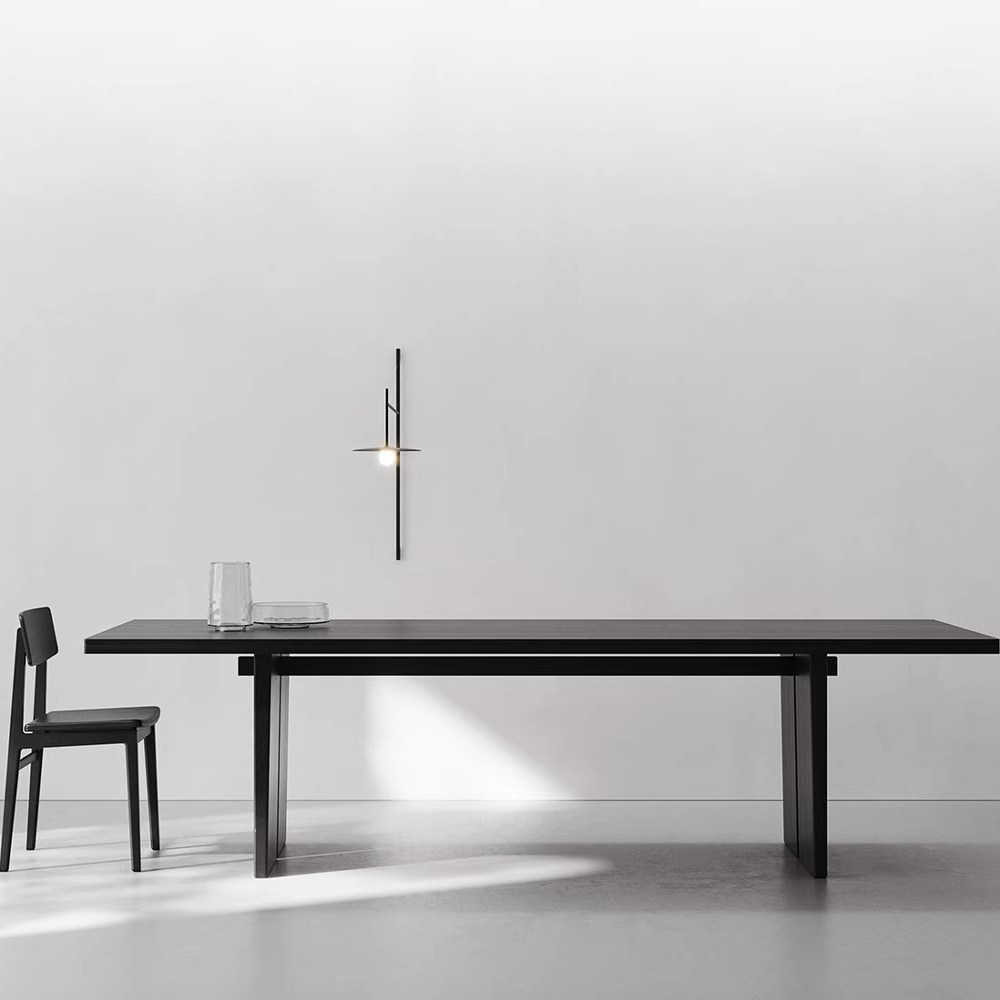 极简实木长条桌简约工业风办公桌黑色原木大板桌现代会议桌工作台