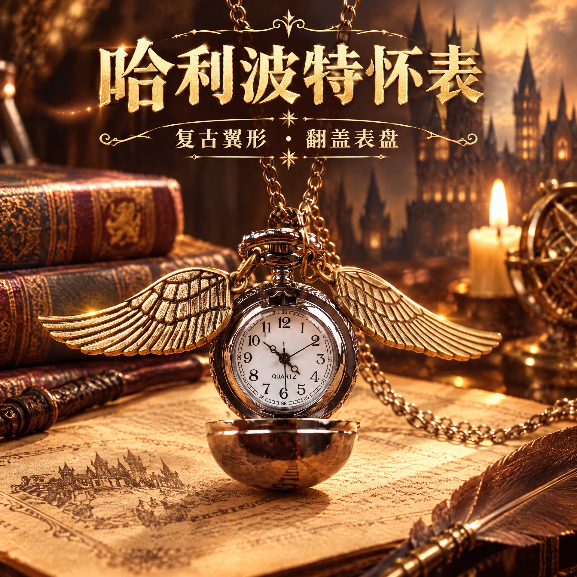 复古金色飞贼怀表哈利波特魁地奇翻盖项链吊坠创意周边生日礼物