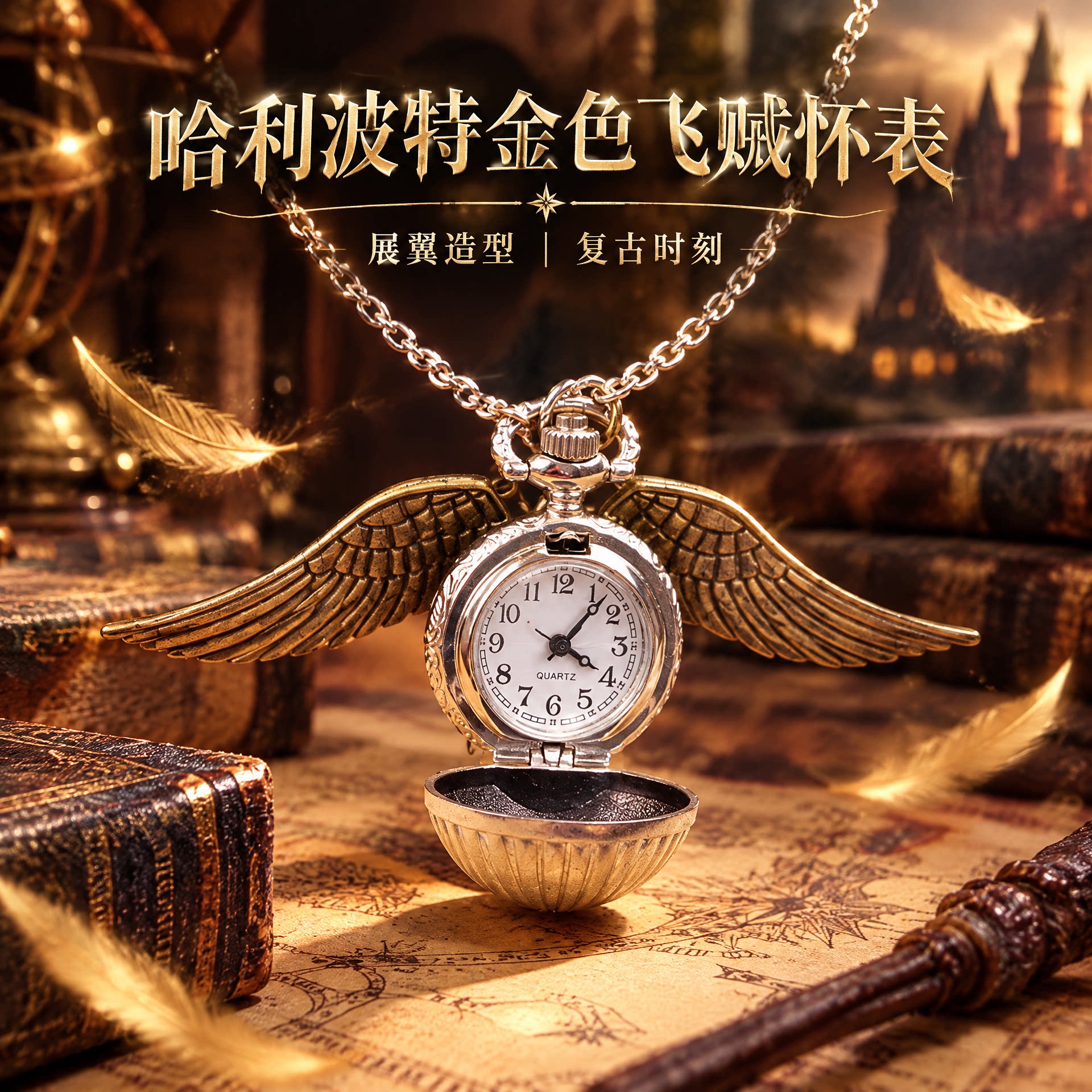 复古翻盖金色飞贼怀表哈利波特魁地奇项链吊坠收藏周边生日礼物