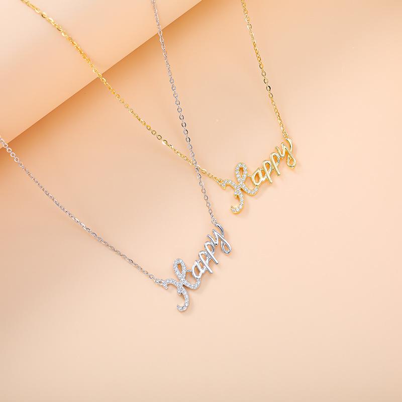 S925纯银短款锁骨链正品日韩版英文字母lucky幸运项链金色项链女