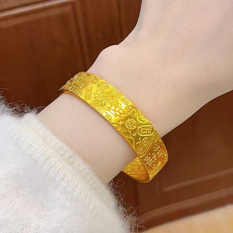 金店同款沙金古法錾刻莲花手镯
